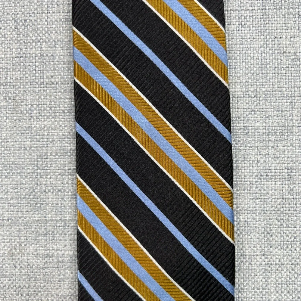 Dion Signature Silk Regimental Stripe Mens Neck Tie‎ Black Gold Blue Prep Formal